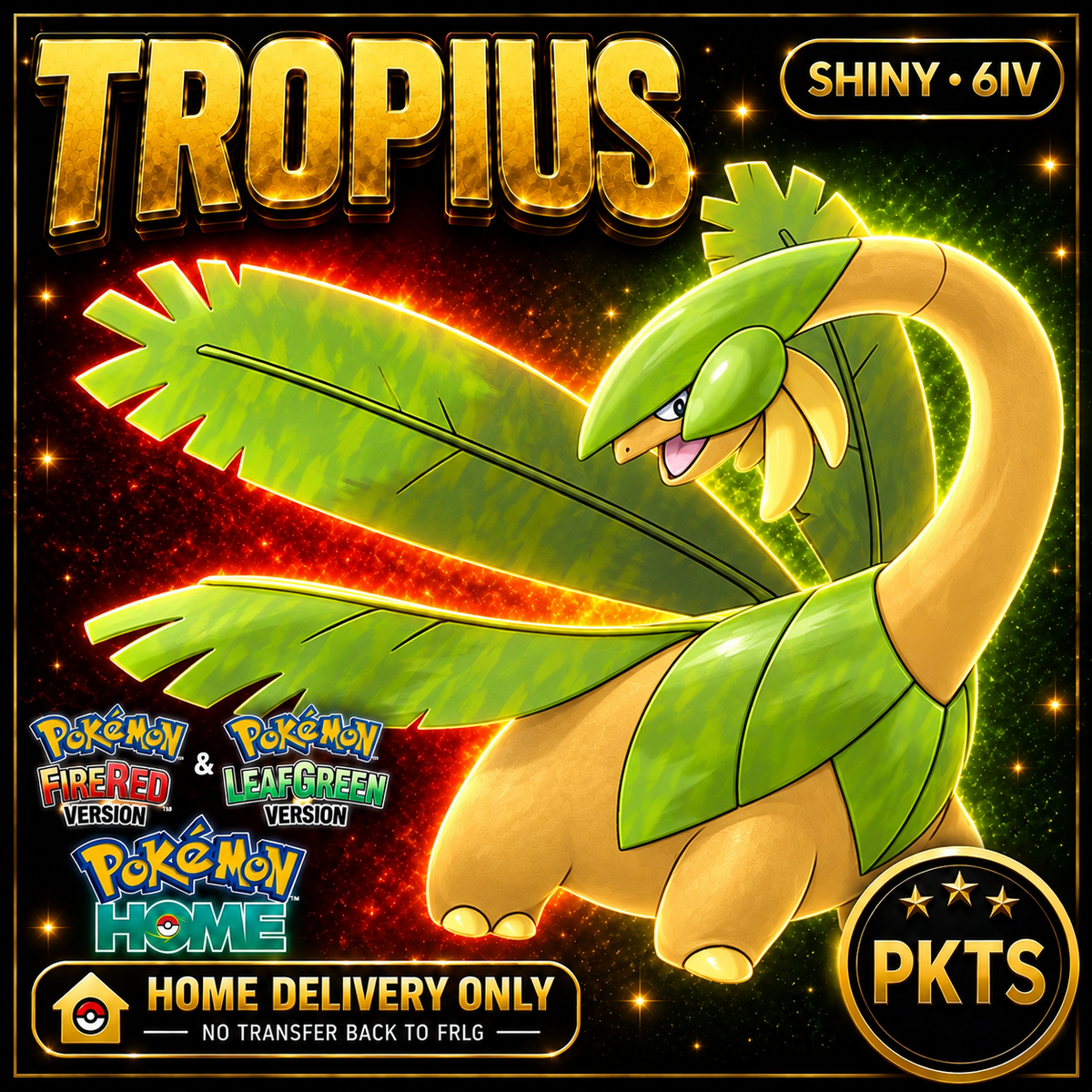Shiny Tropius. Pokémon HOME delivery only; no transfer back to FRLG.
