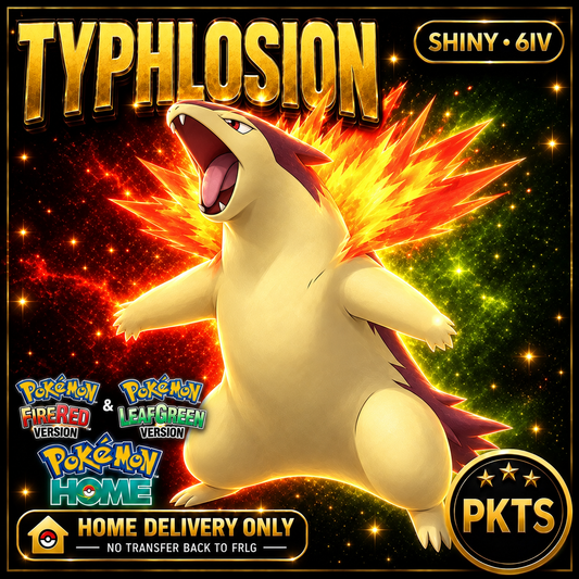 Shiny Typhlosion. Pokémon HOME delivery only; no transfer back to FRLG.