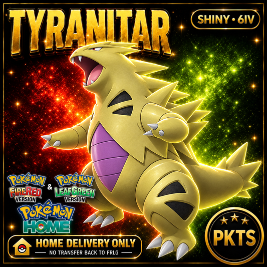 Shiny Tyranitar. Pokémon HOME delivery only; no transfer back to FRLG.