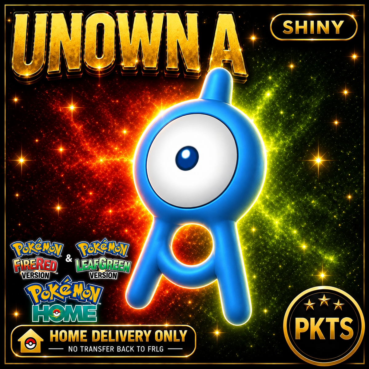Shiny Unown A. Pokémon HOME delivery only; no transfer back to FRLG.