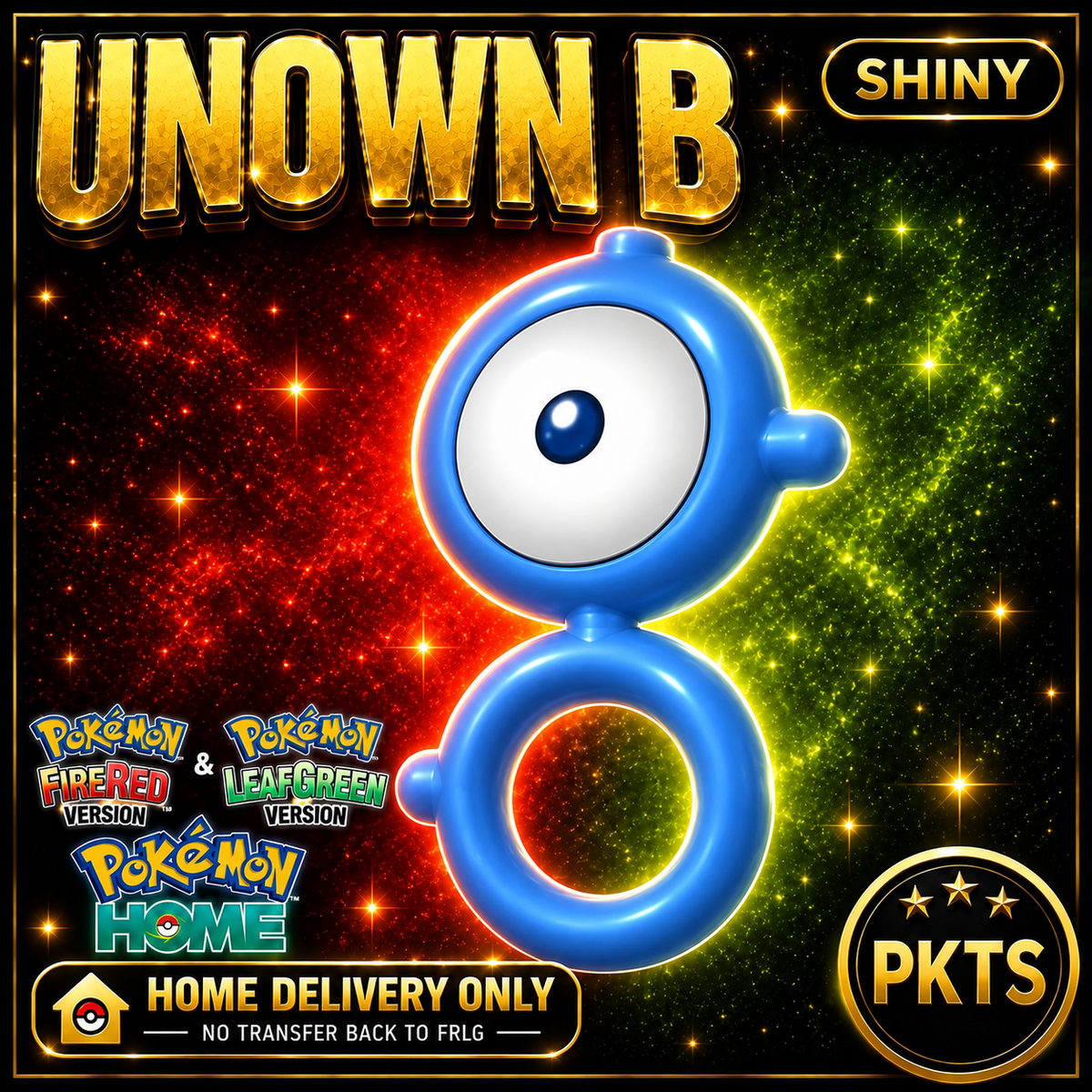 Shiny Unown B. Pokémon HOME delivery only; no transfer back to FRLG.