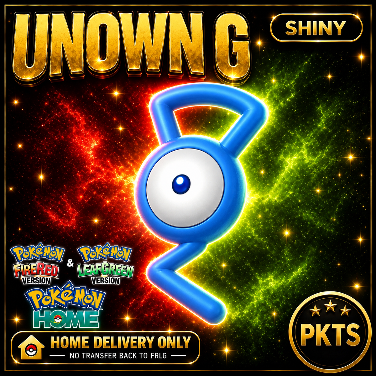Shiny Unown G. Pokémon HOME delivery only; no transfer back to FRLG.