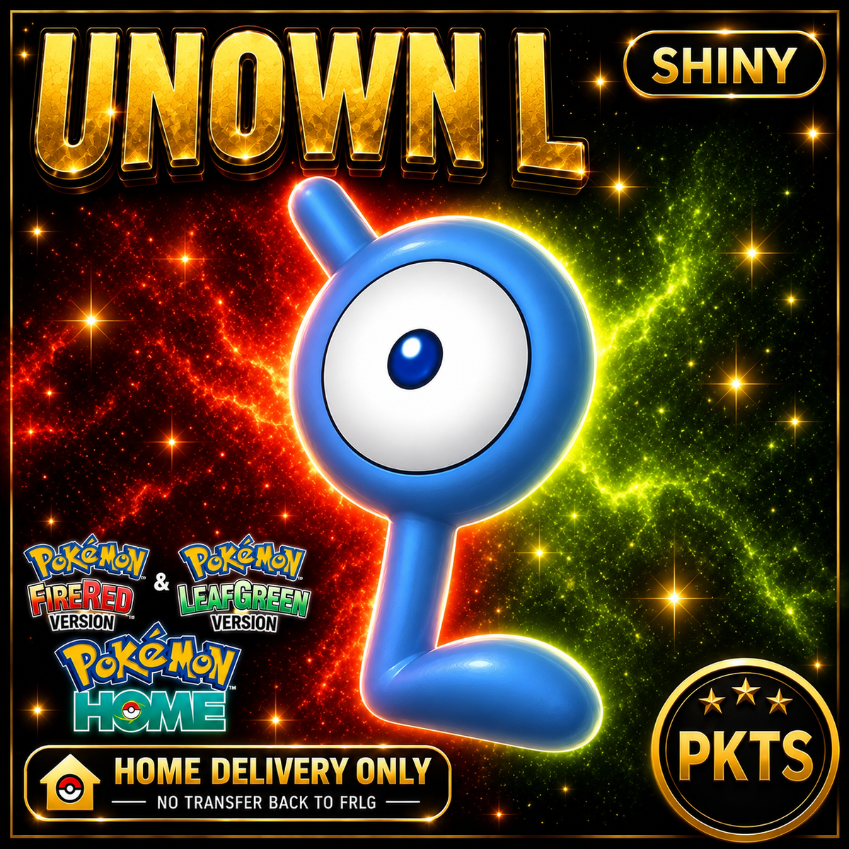Shiny Unown L. Pokémon HOME delivery only; no transfer back to FRLG.