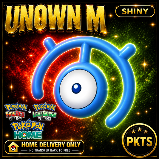 Shiny Unown M. Pokémon HOME delivery only; no transfer back to FRLG.