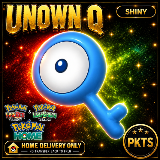 Shiny Unown Q. Pokémon HOME delivery only; no transfer back to FRLG.