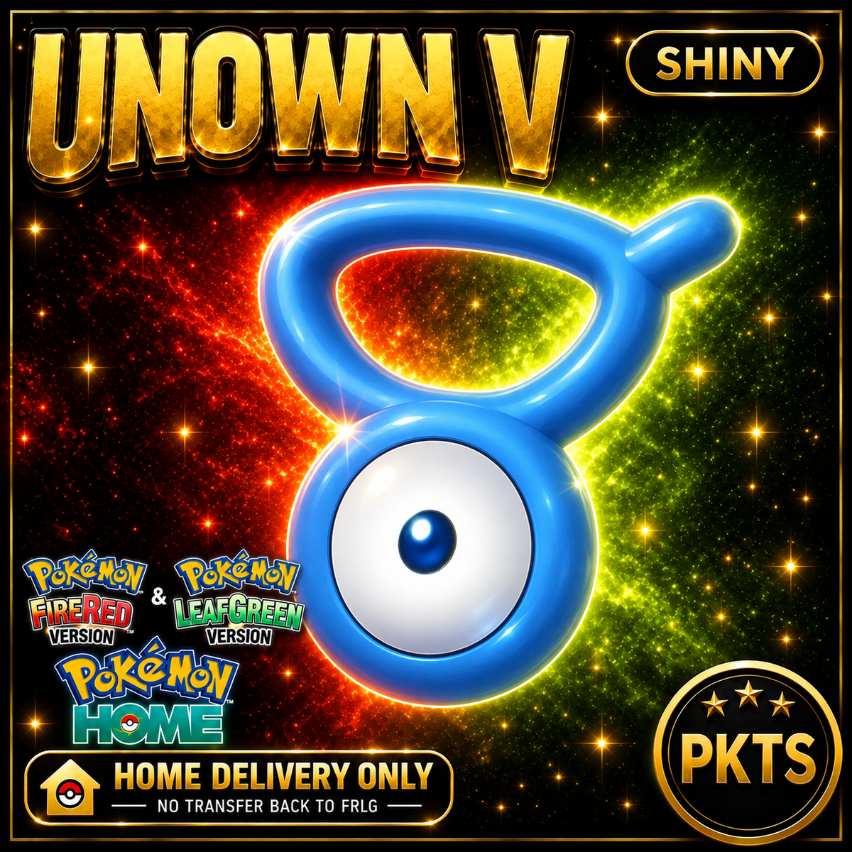 Shiny Unown V. Pokémon HOME delivery only; no transfer back to FRLG.