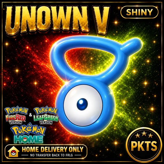 Shiny Unown V. Pokémon HOME delivery only; no transfer back to FRLG.