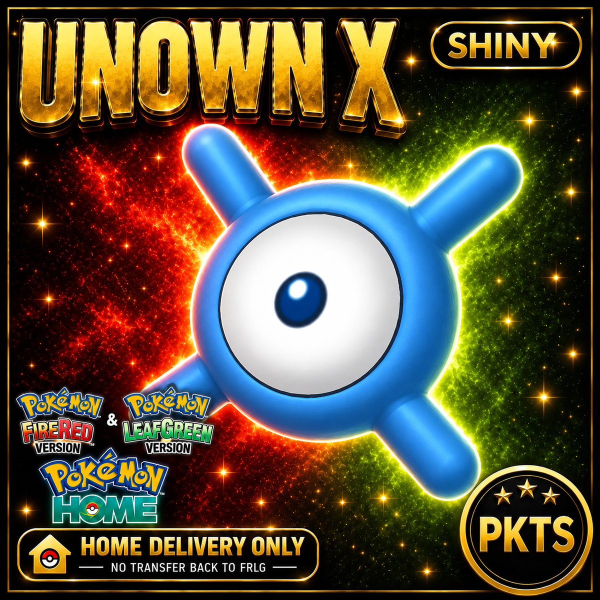 Shiny Unown X. Pokémon HOME delivery only; no transfer back to FRLG.