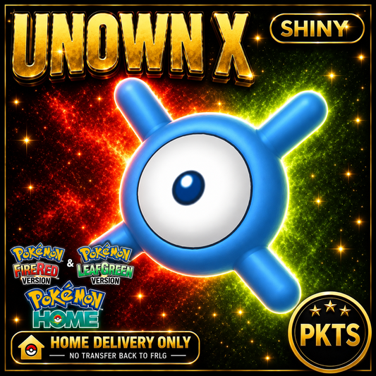 Shiny Unown X. Pokémon HOME delivery only; no transfer back to FRLG.