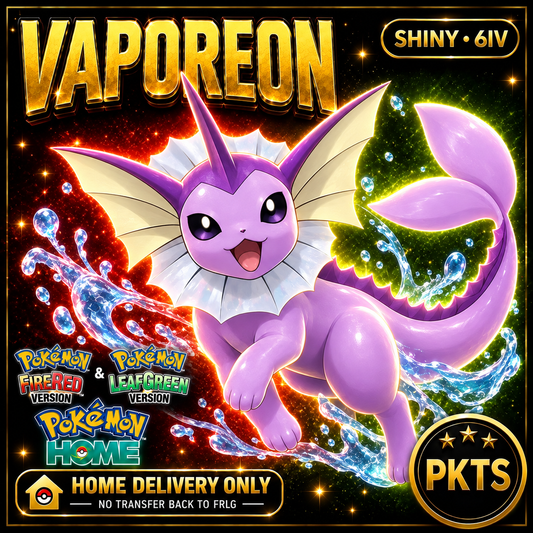 Shiny Vaporeon. Pokémon HOME delivery only; no transfer back to FRLG.