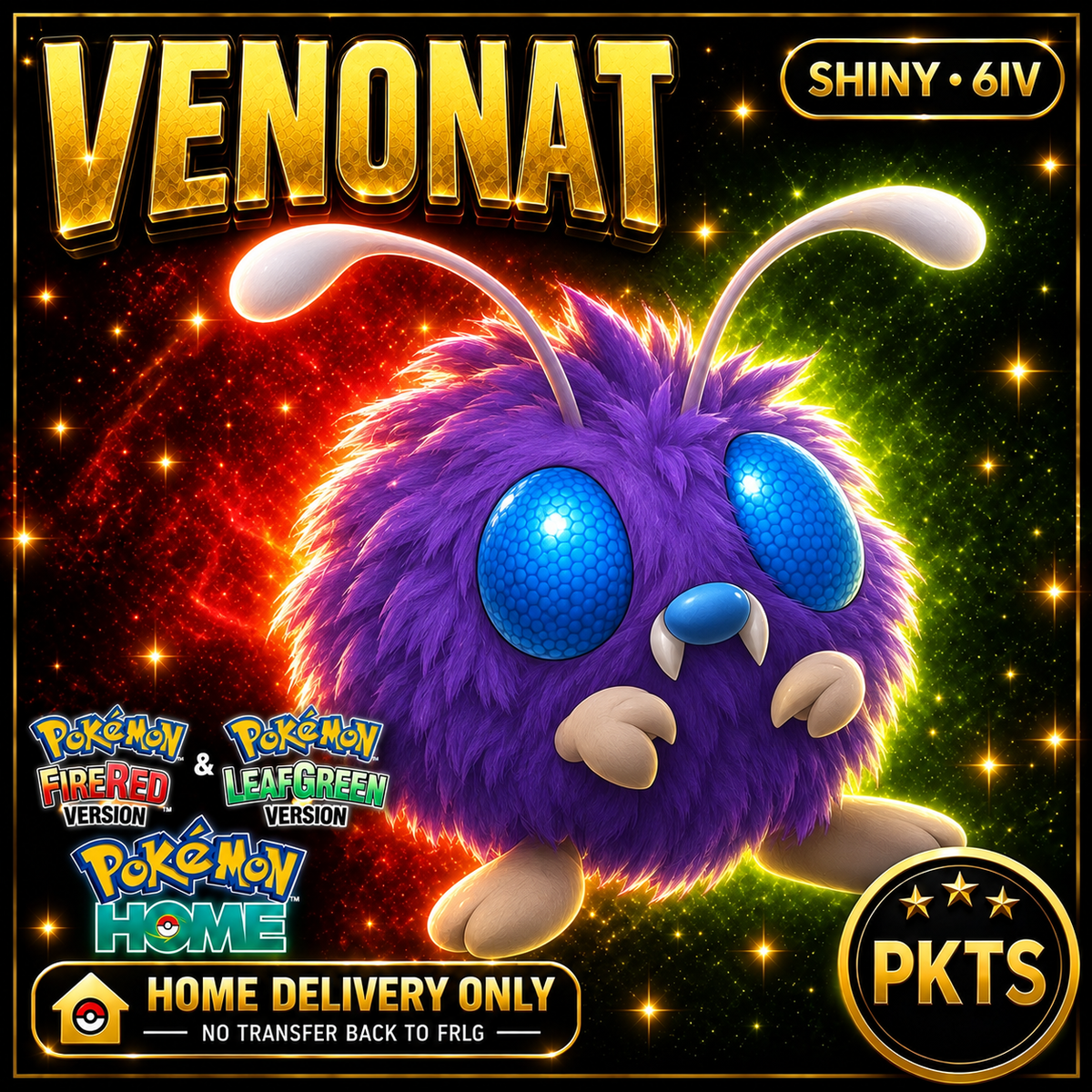 Shiny Venonat. Pokémon HOME delivery only; no transfer back to FRLG.