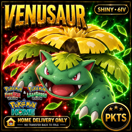 Shiny Venusaur. Pokémon HOME delivery only; no transfer back to FRLG.