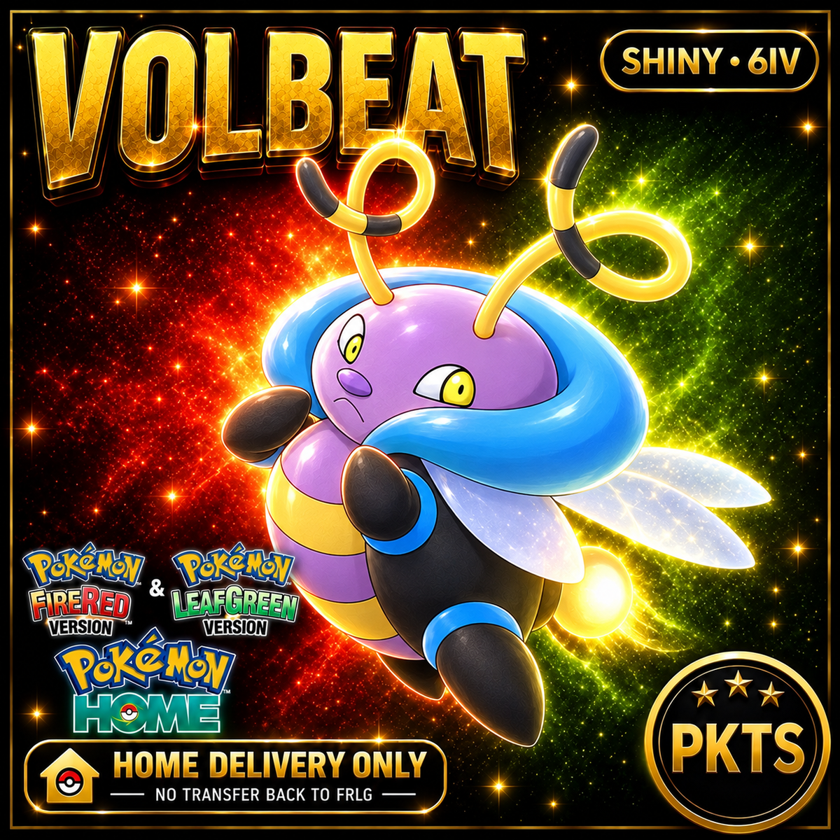 Shiny Volbeat. Pokémon HOME delivery only; no transfer back to FRLG.