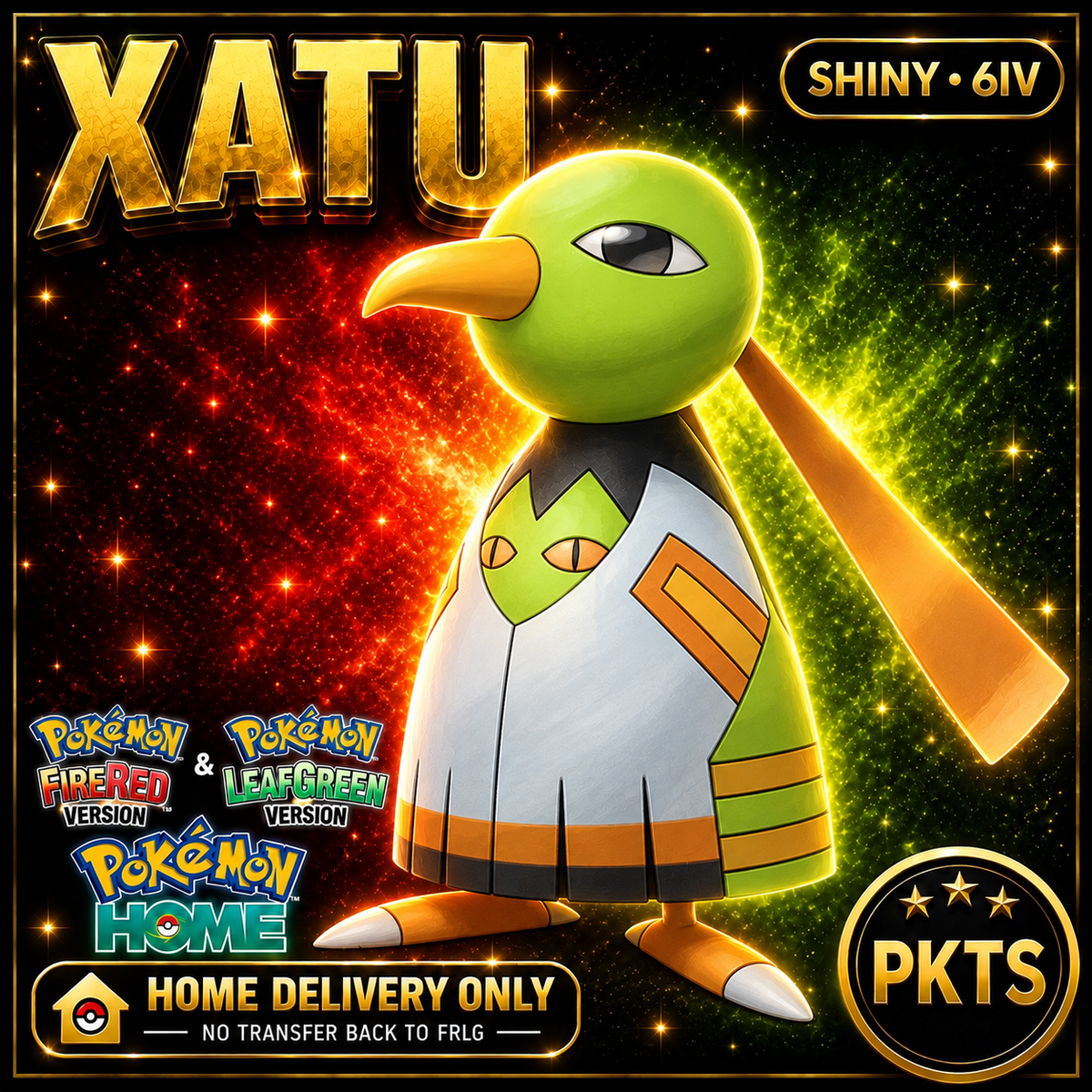 Shiny Xatu. Pokémon HOME delivery only; no transfer back to FRLG.