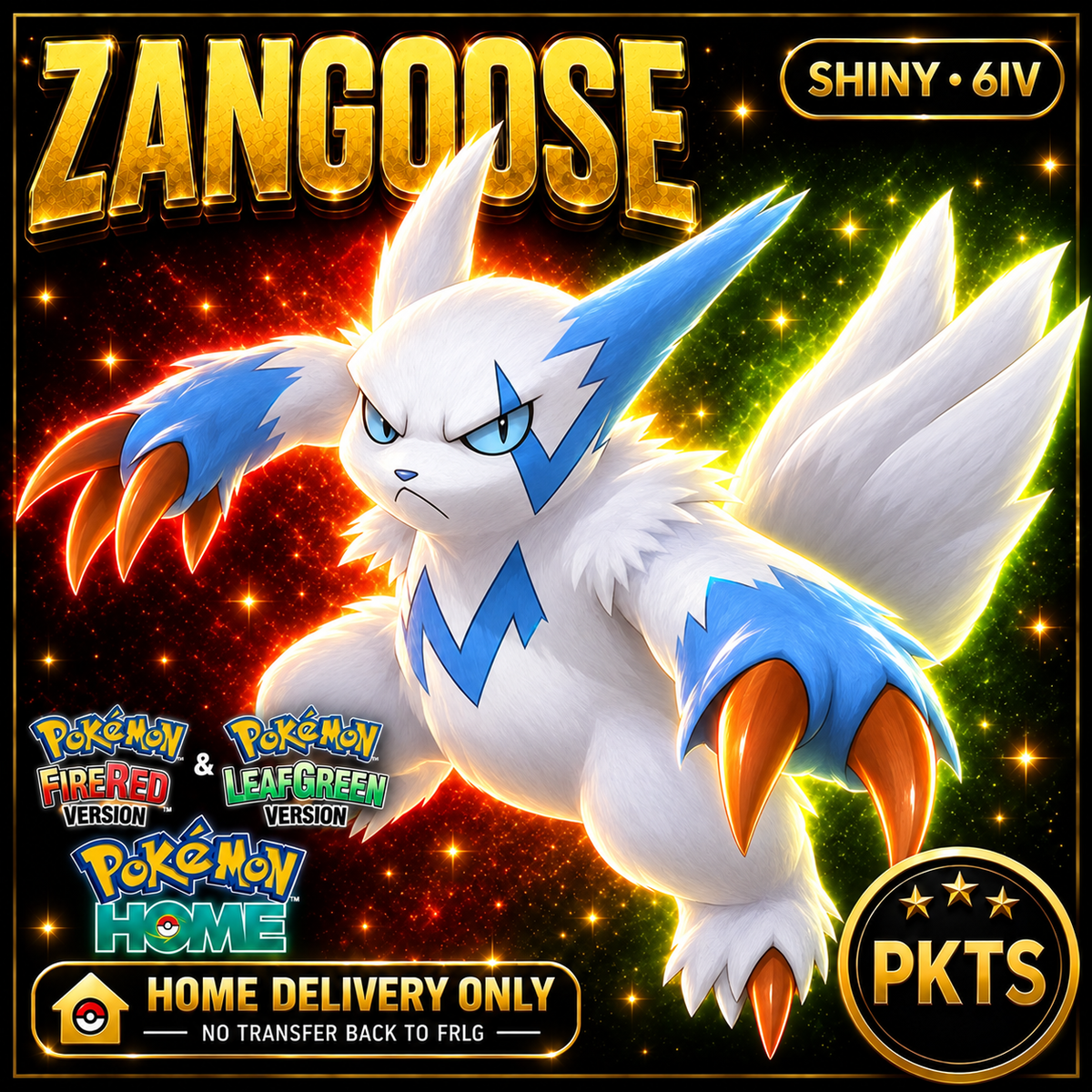 Shiny Zangoose. Pokémon HOME delivery only; no transfer back to FRLG.