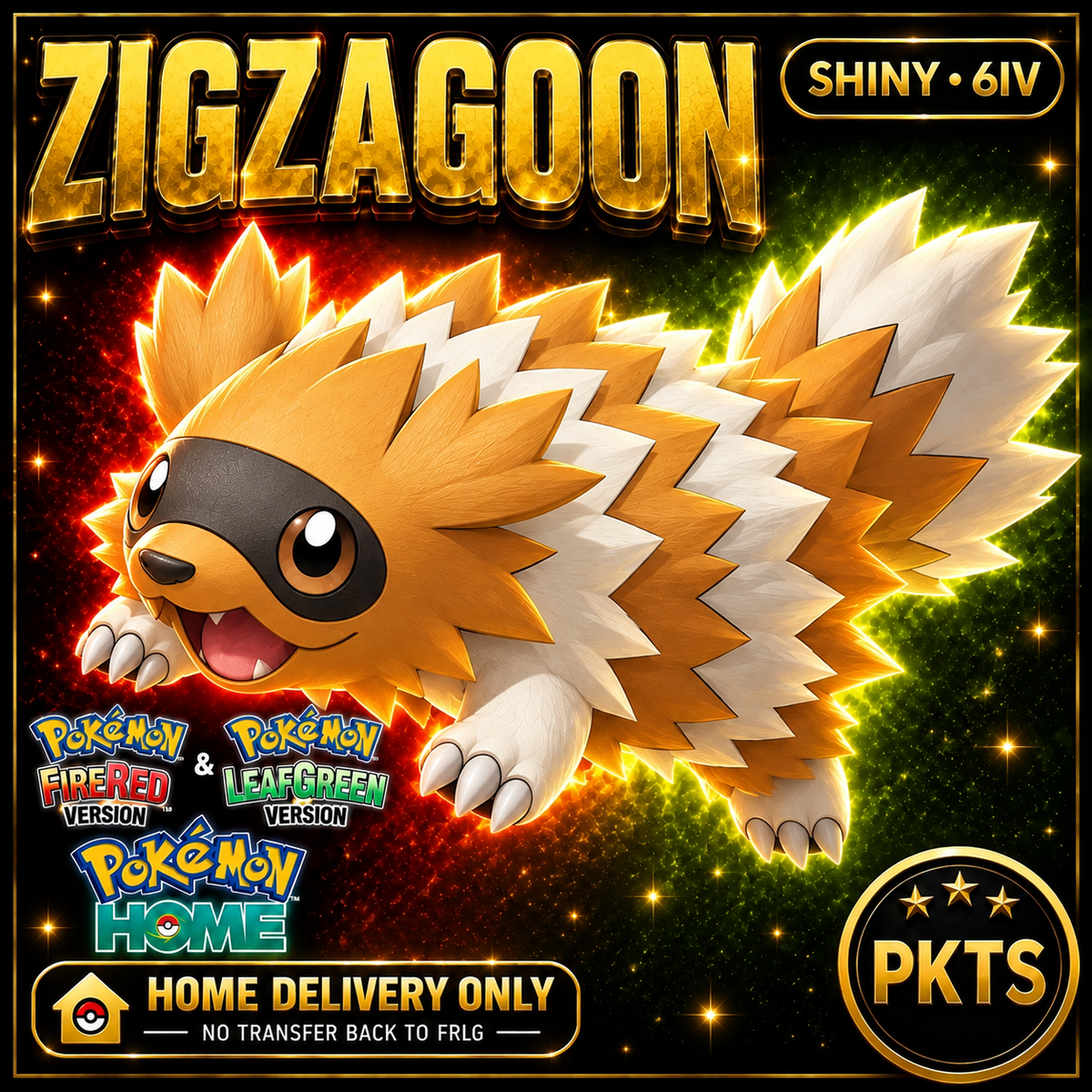 Shiny Zigzagoon. Pokémon HOME delivery only; no transfer back to FRLG.