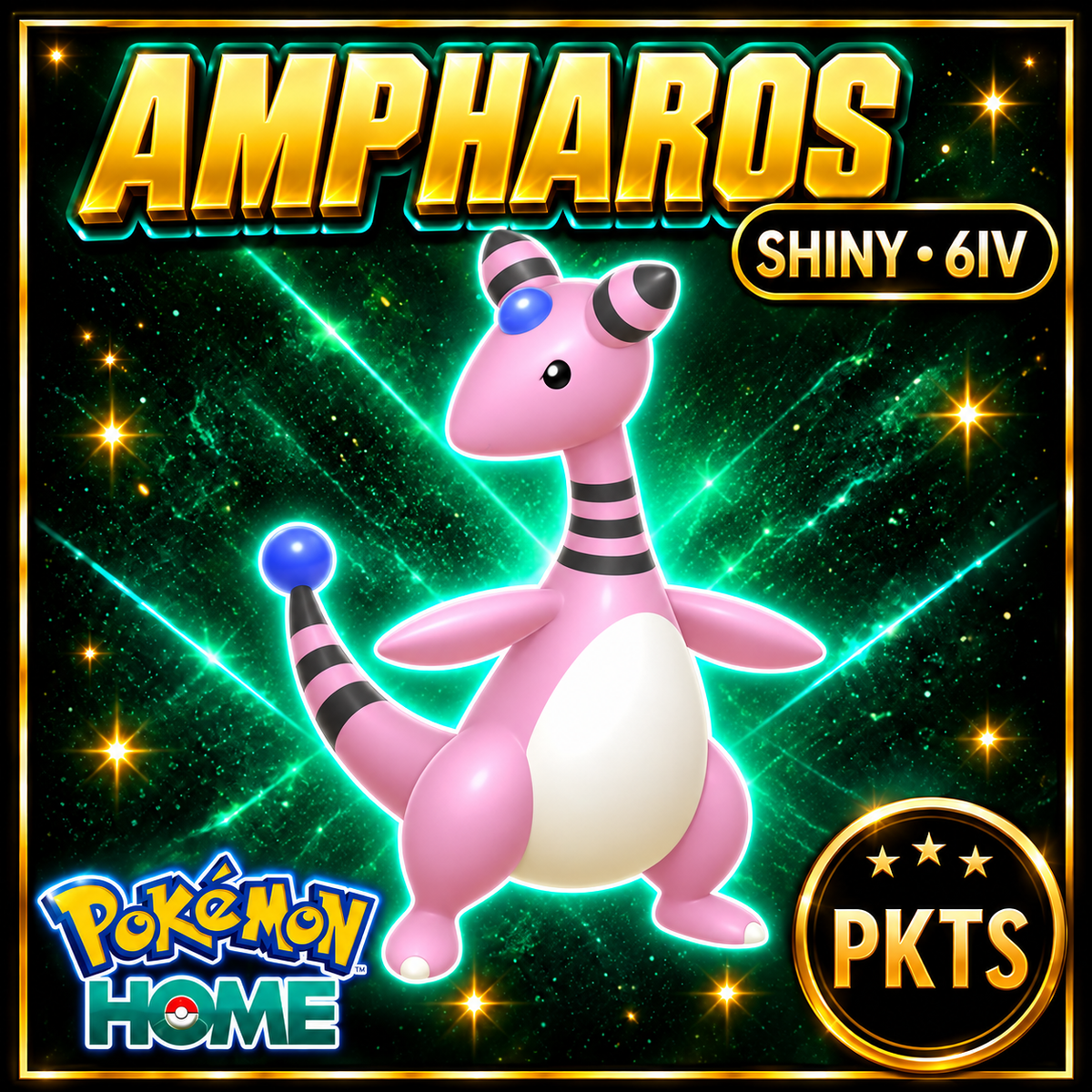 Shiny Ampharos Pokémon HOME 6IV Competitive Battle Ready - Image 1
