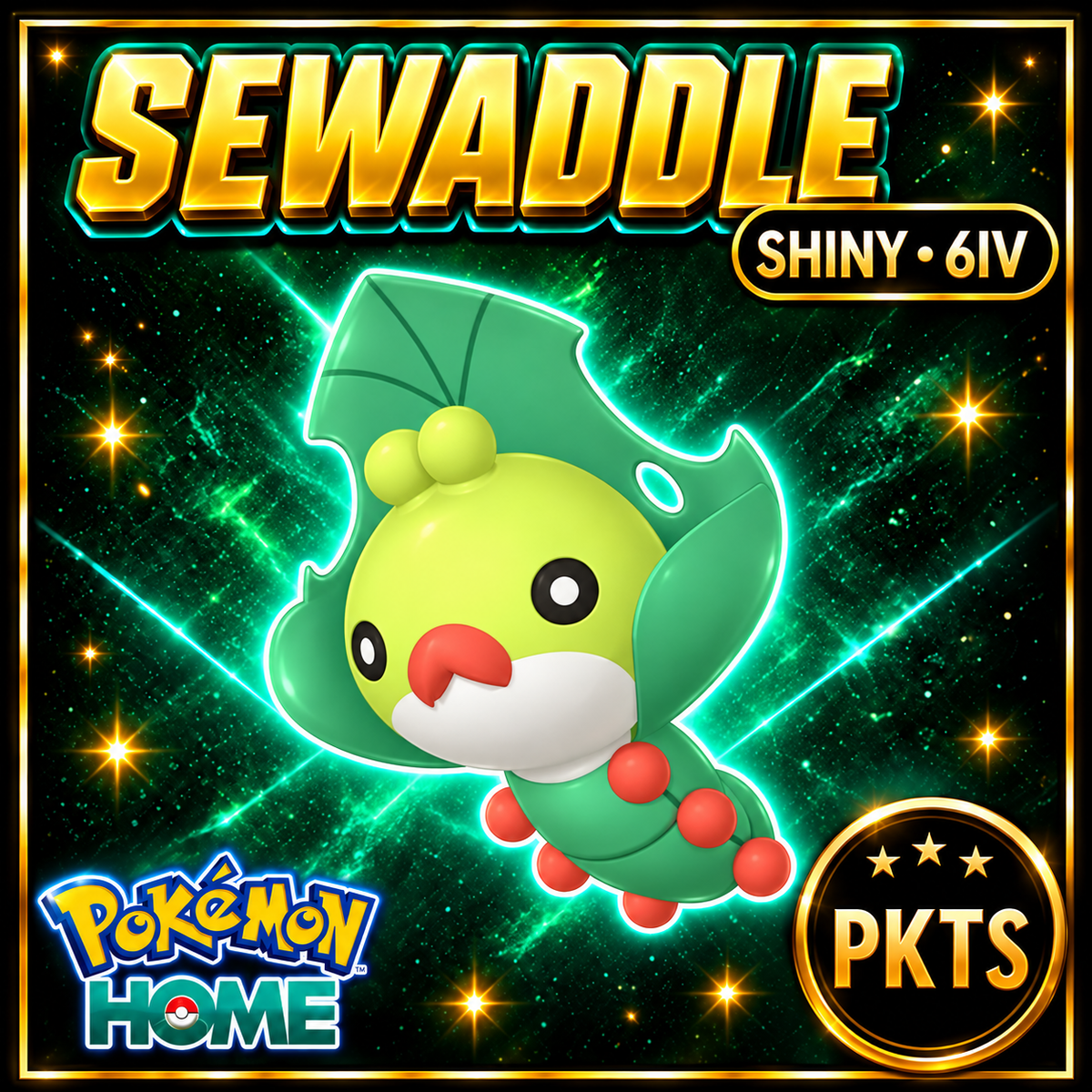 Shiny Sewaddle Pokémon HOME 6IV Competitive Battle Ready - Image 1