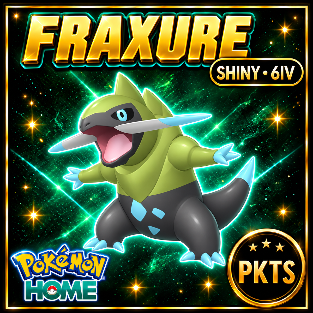 Shiny Fraxure Pokémon HOME 6IV Competitive Battle Ready - Image 1