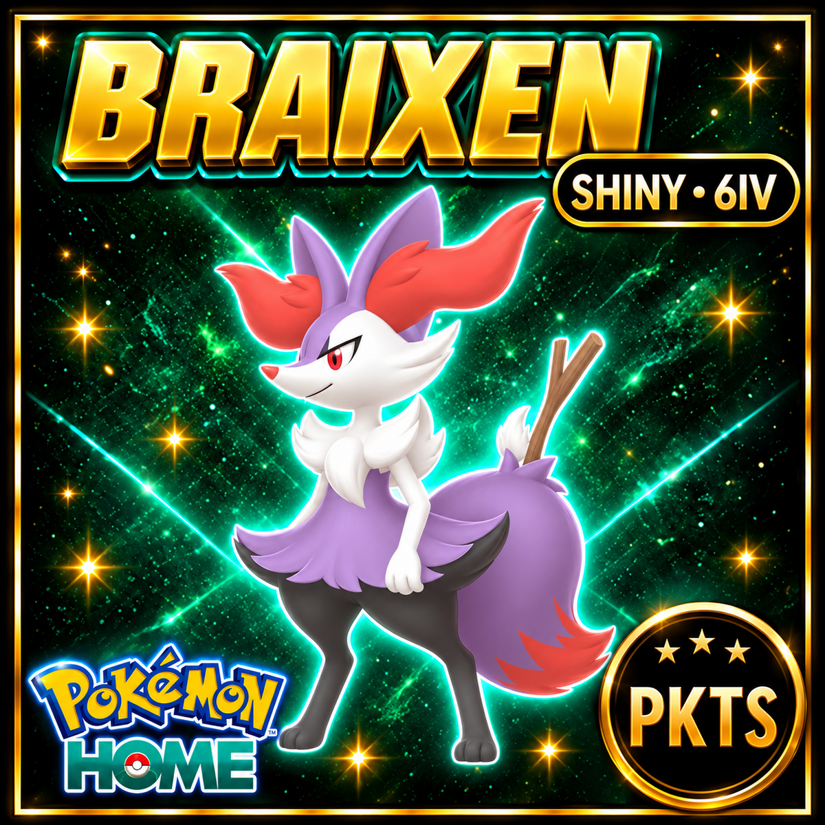 Shiny Braixen Pokémon HOME 6IV Competitive Battle Ready - Image 1