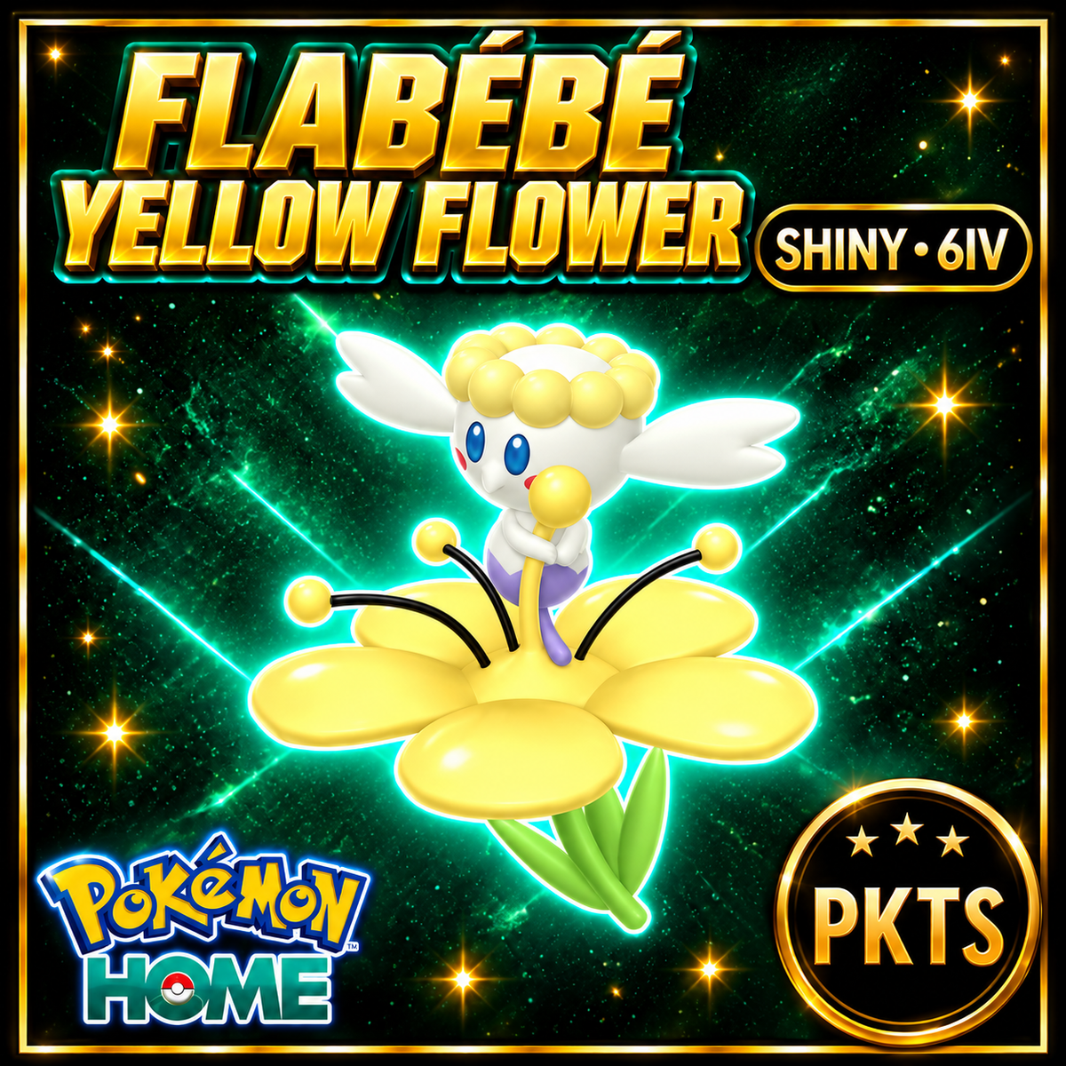 Shiny Flabébé Yellow Flower Pokémon HOME 6IV Competitive Battle Ready - Image 1