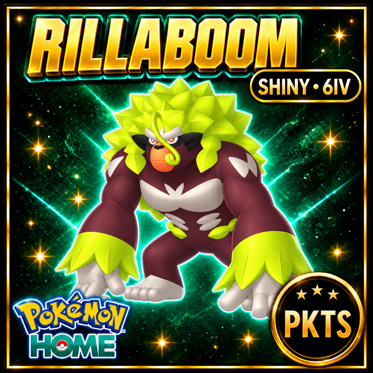 Shiny Rillaboom Pokémon HOME 6IV Competitive Battle Ready - Image 1
