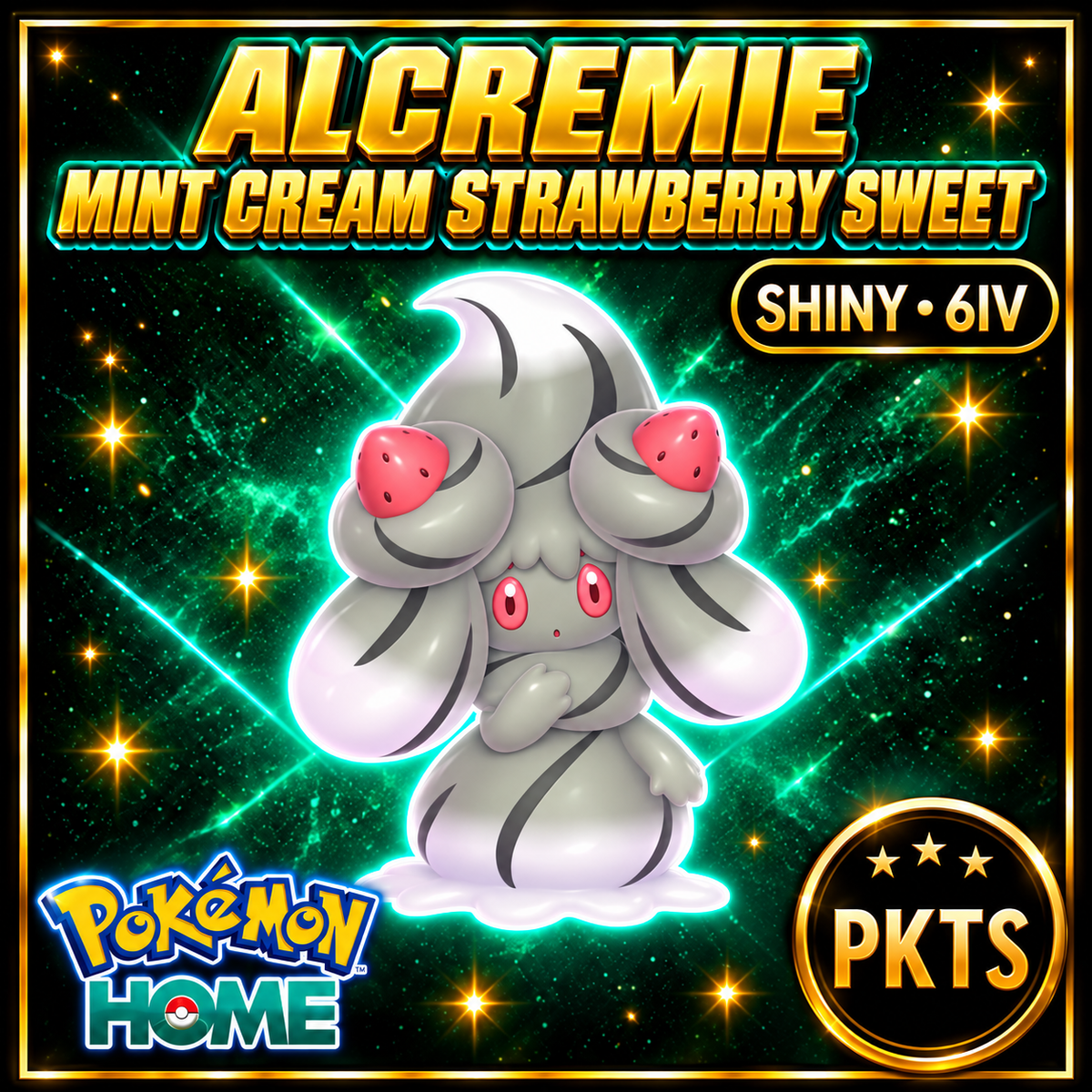 Shiny Alcremie Mint Cream Strawberry Sweet Pokémon HOME 6IV Competitive Battle Ready - Image 1