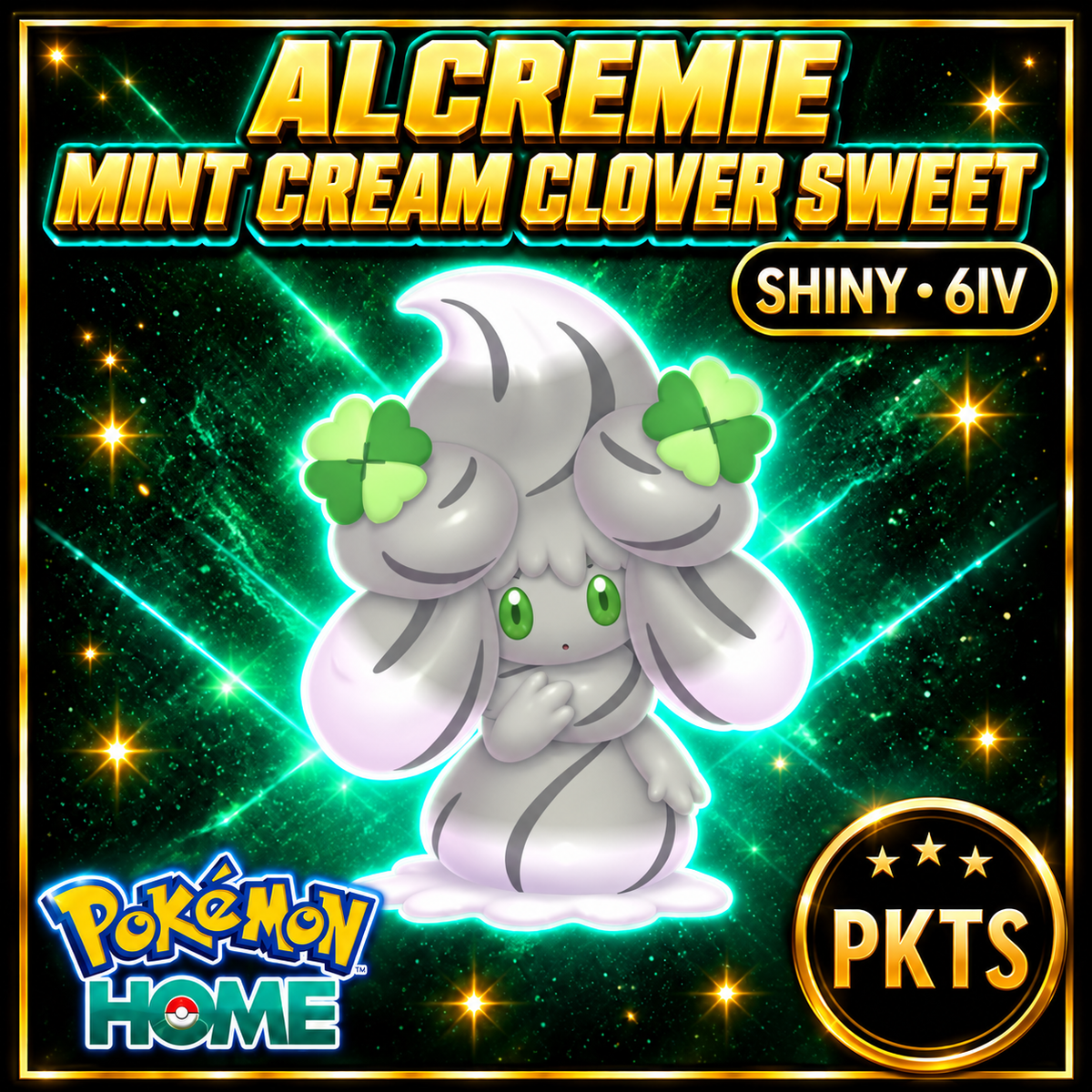 Shiny Alcremie Mint Cream Clover Sweet Pokémon HOME 6IV Competitive Battle Ready - Image 1
