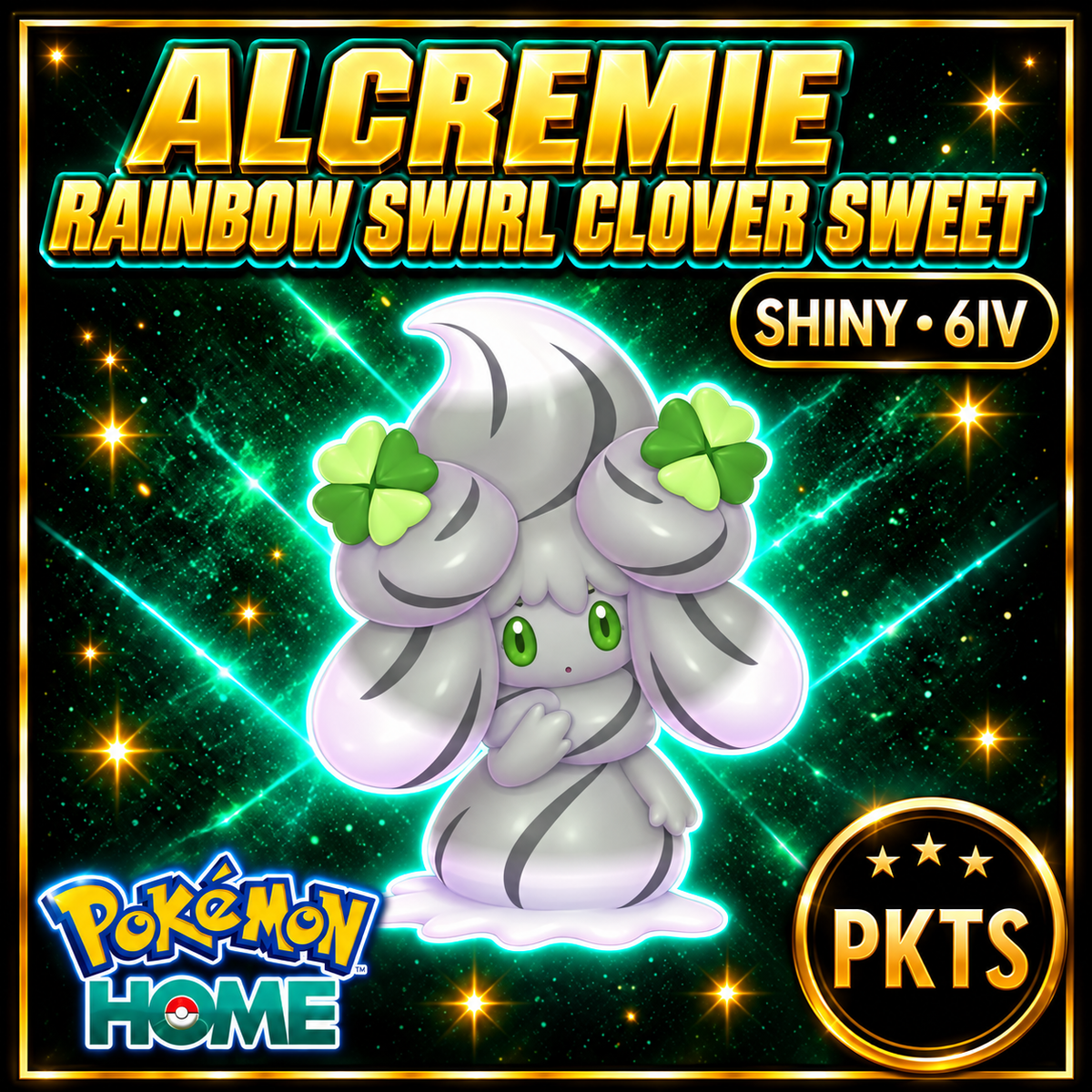 Shiny Alcremie Rainbow Swirl Clover Sweet Pokémon HOME 6IV Competitive Battle Ready - Image 1