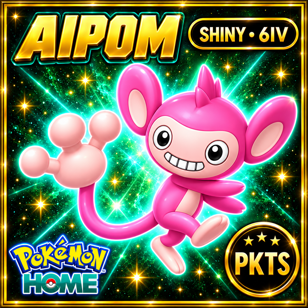 Shiny Aipom Pokémon HOME 6IV Competitive Battle Ready - Image 1