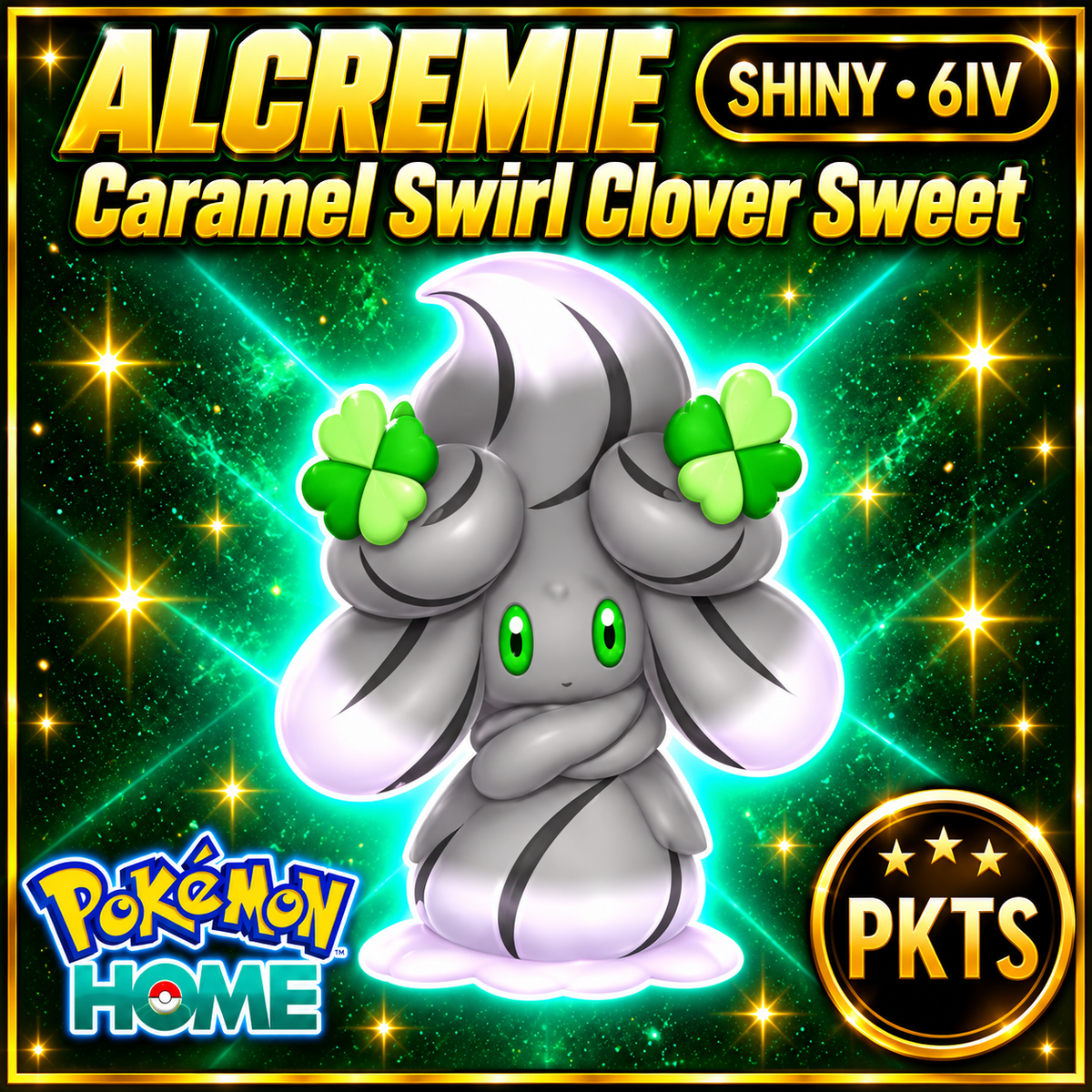 Shiny Alcremie Caramel Swirl Clover Sweet Pokémon HOME 6IV Competitive Battle Ready - Image 1