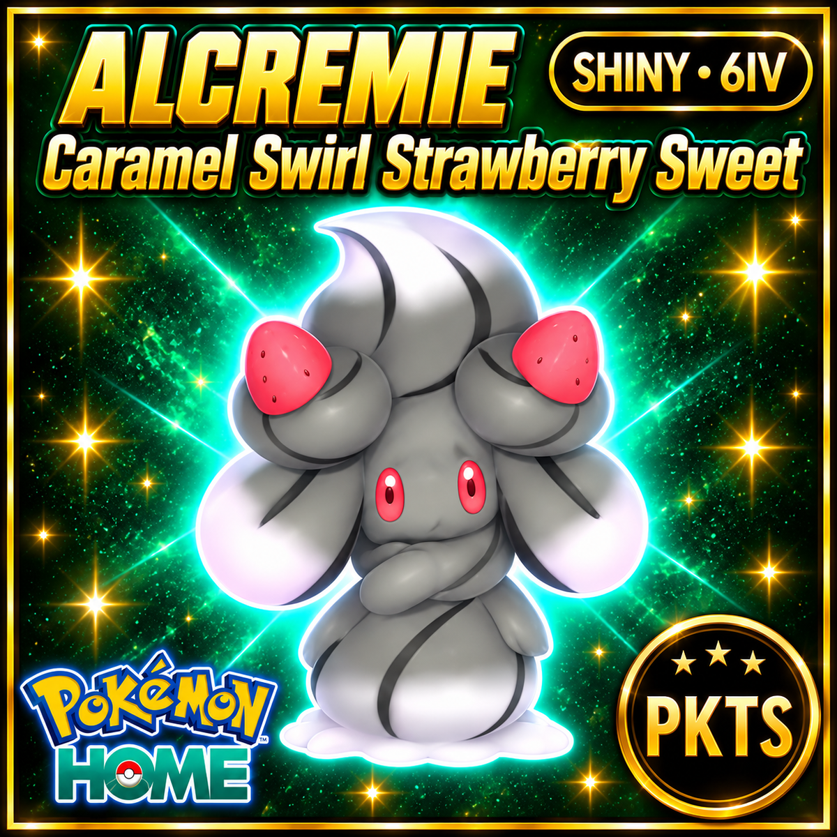 Shiny Alcremie Caramel Swirl Strawberry Sweet Pokémon HOME 6IV Competitive Battle Ready - Image 1