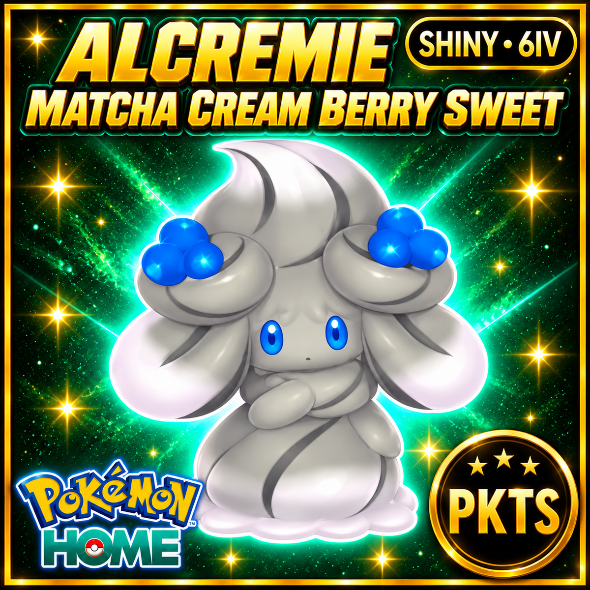 Shiny Alcremie Matcha Cream Berry Sweet Pokémon HOME 6IV Competitive Battle Ready - Image 1