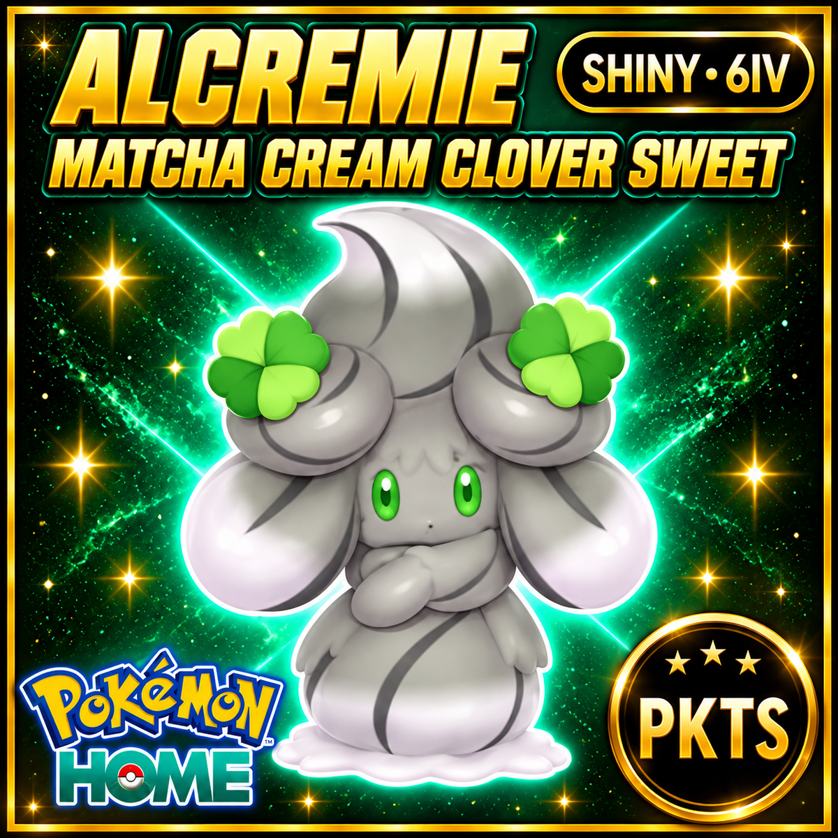 Shiny Alcremie Matcha Cream Clover Sweet Pokémon HOME 6IV Competitive Battle Ready - Image 1