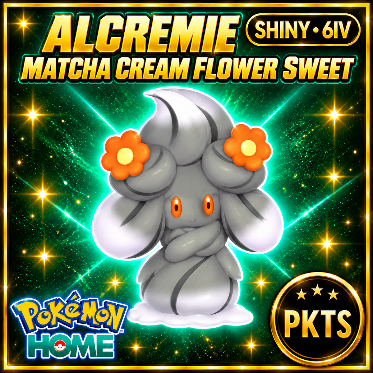 Shiny Alcremie Matcha Cream Flower Sweet Pokémon HOME 6IV Competitive Battle Ready - Image 1