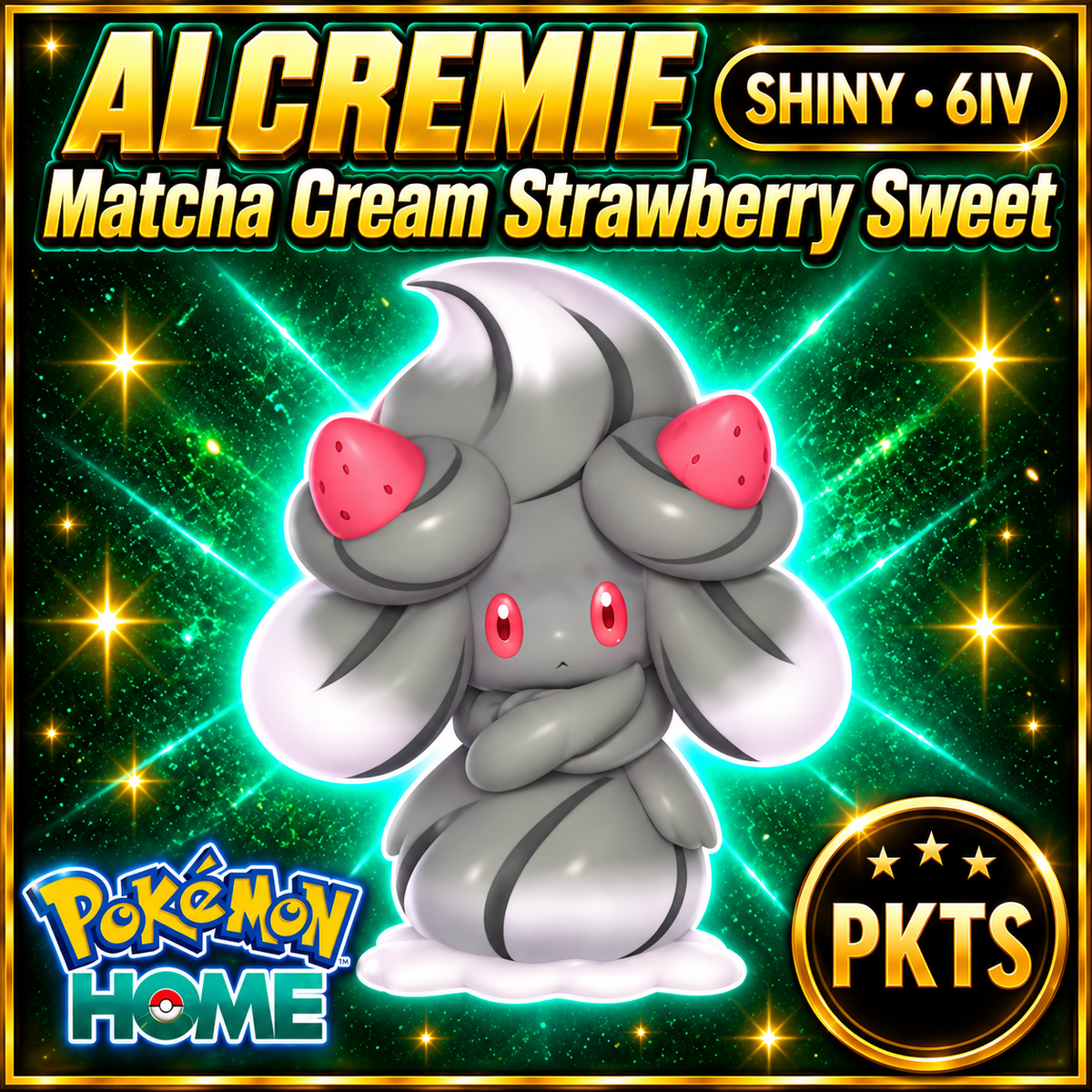Shiny Alcremie Matcha Cream Strawberry Sweet Pokémon HOME 6IV Competitive Battle Ready - Image 1