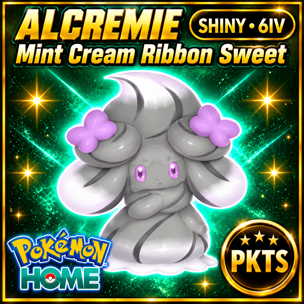 Shiny Alcremie Mint Cream Ribbon Sweet Pokémon HOME 6IV Competitive Battle Ready - Image 1