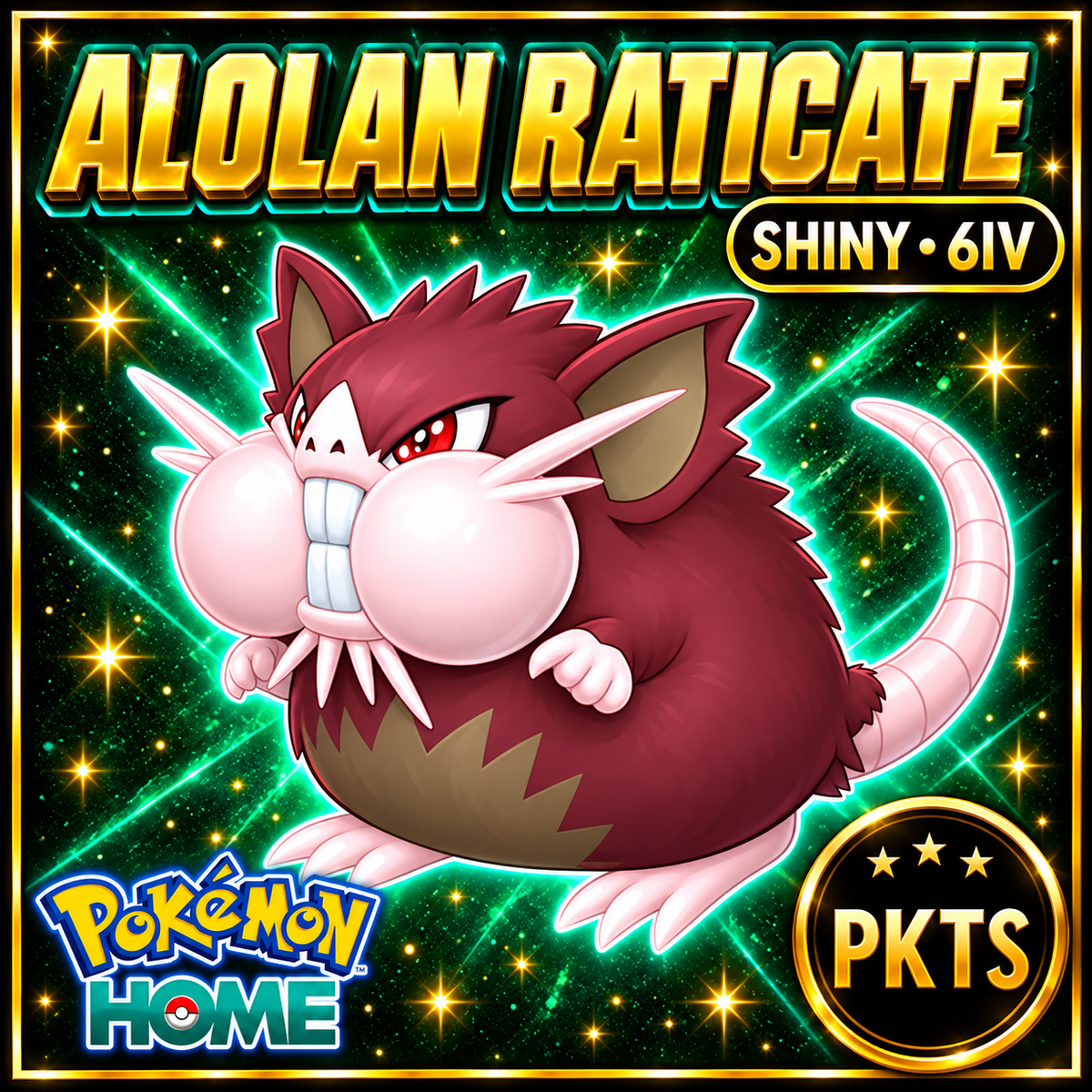 Shiny Alolan Raticate Pokémon HOME 6IV Competitive Battle Ready - Image 1