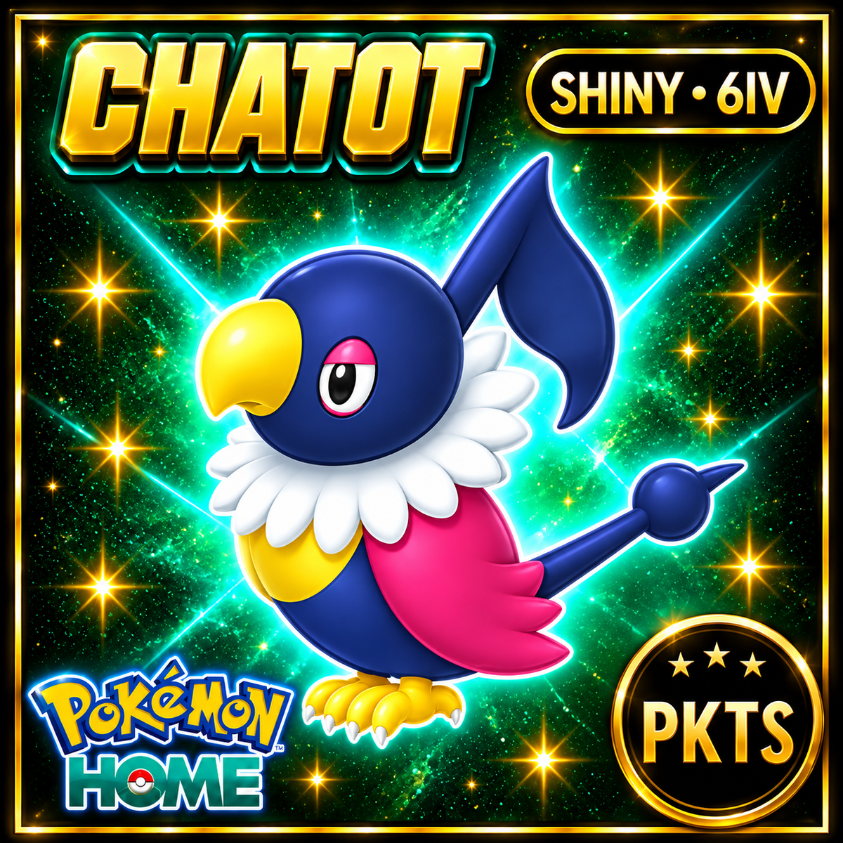 Shiny Chatot Pokémon HOME 6IV Competitive Battle Ready - Image 1