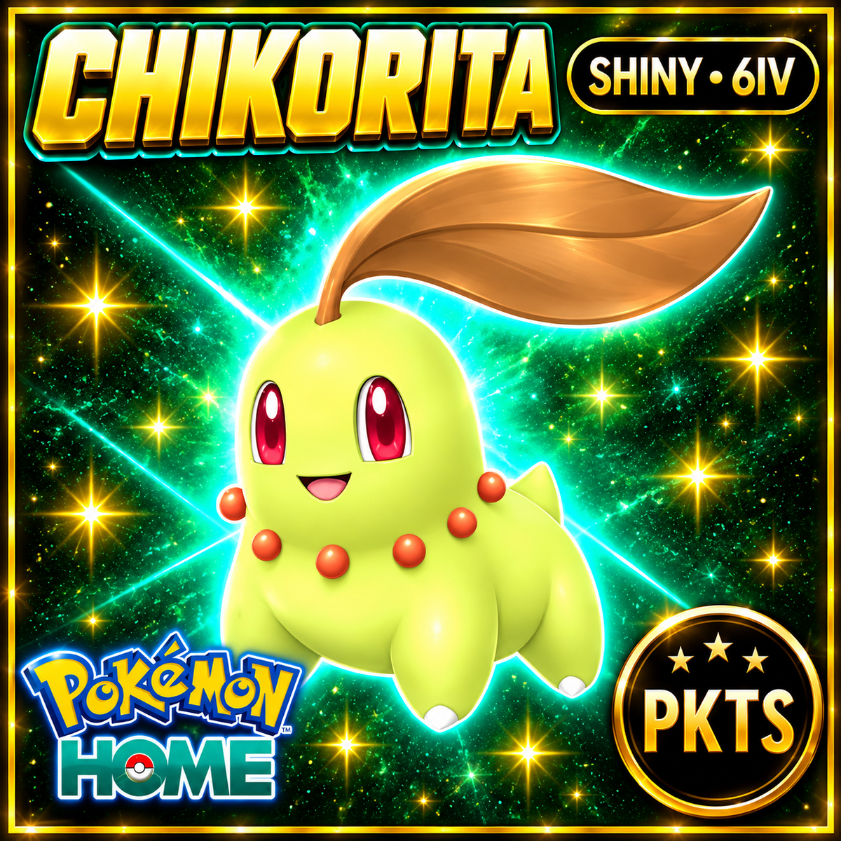 Shiny Chikorita Pokémon HOME 6IV Competitive Battle Ready - Image 1