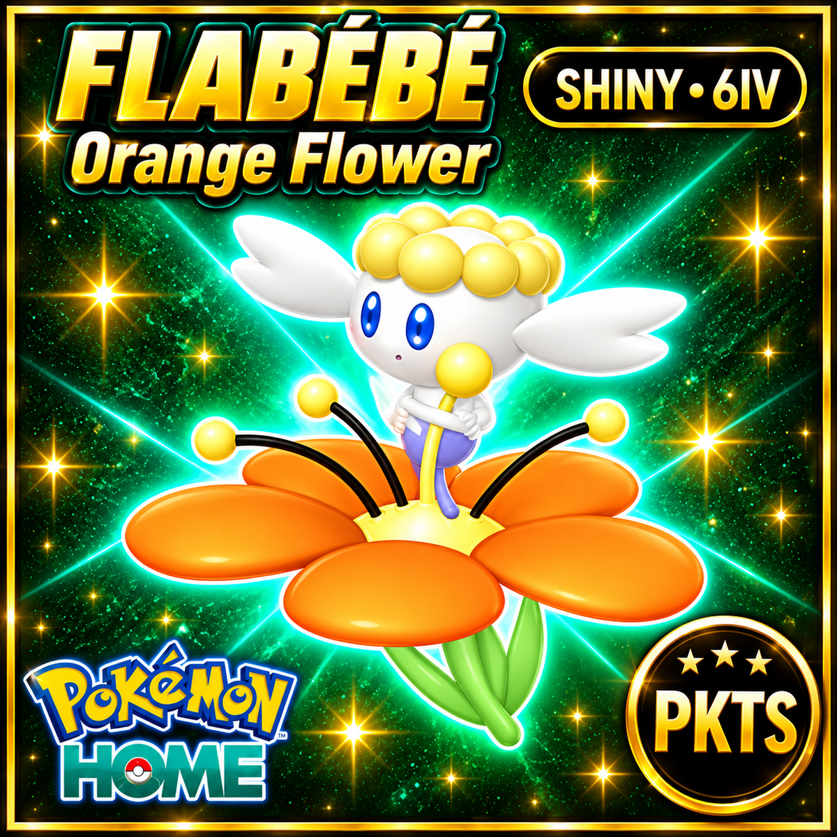 Shiny Flabébé Orange Flower Pokémon HOME 6IV Competitive Battle Ready - Image 1