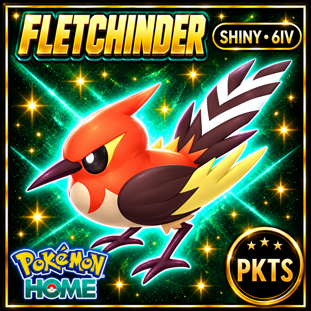 Shiny Fletchinder Pokémon HOME 6IV Competitive Battle Ready - Image 1