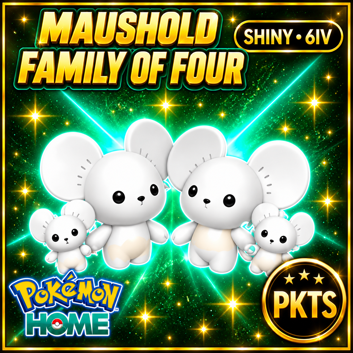 Shiny Maushold Family of Four Pokémon HOME 6IV Competitive Battle Ready - Image 1
