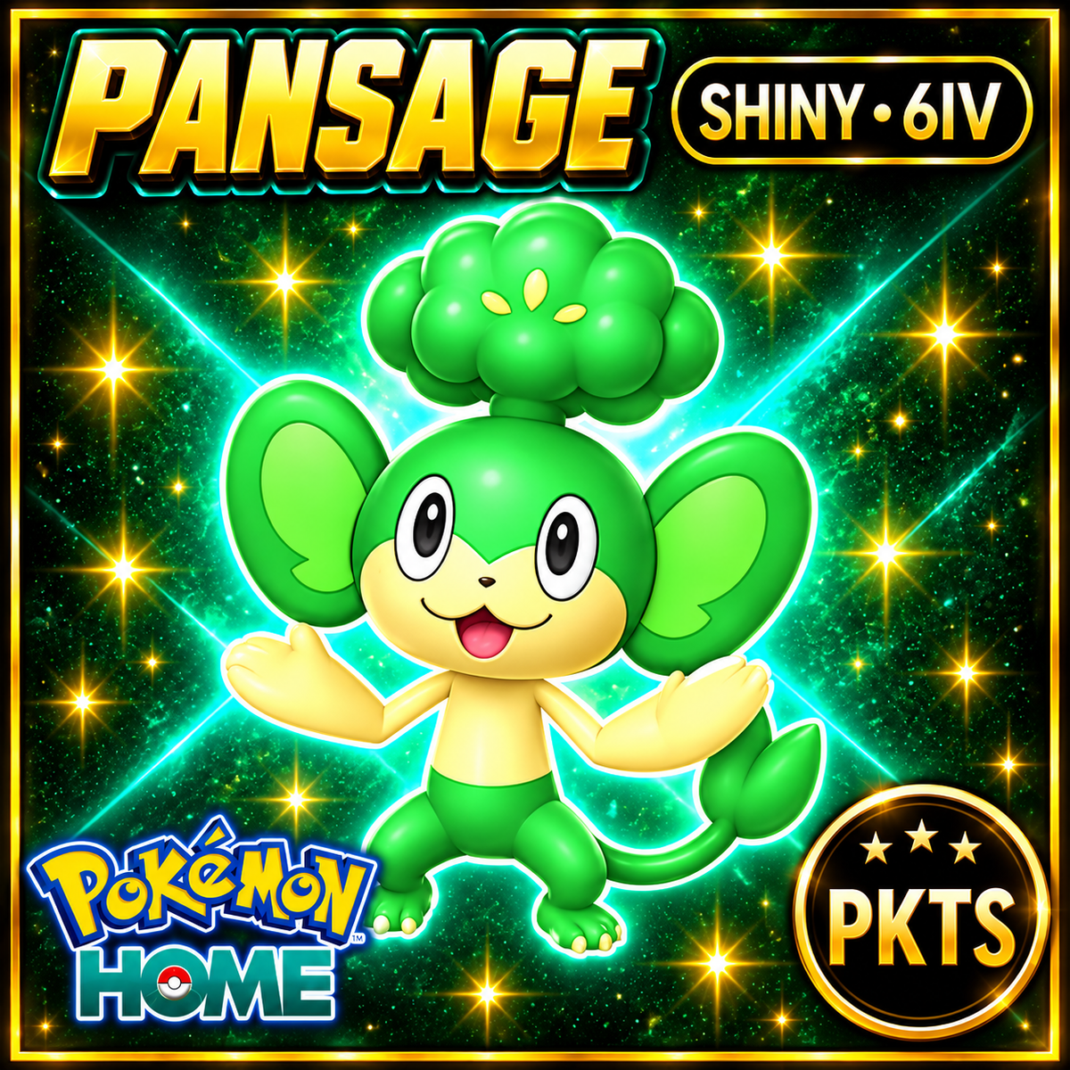 Shiny Pansage Pokémon HOME 6IV Competitive Battle Ready - Image 1