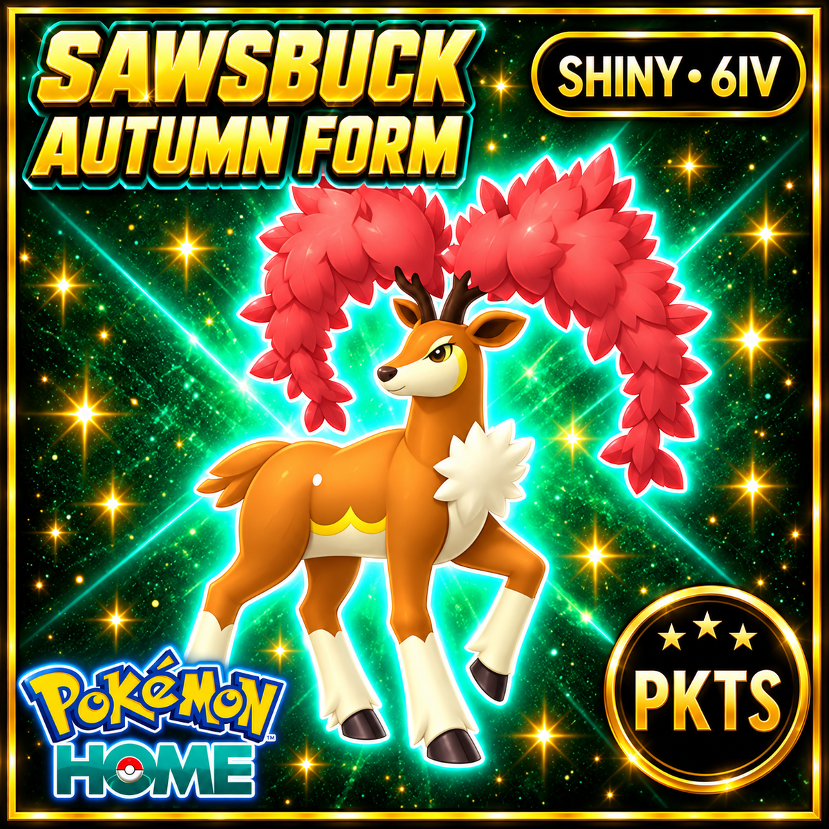 Shiny Sawsbuck Autumn Form Pokémon HOME 6IV Competitive Battle Ready - Image 1