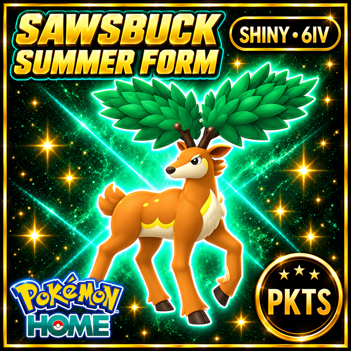 Shiny Sawsbuck Summer Form Pokémon HOME 6IV Competitive Battle Ready - Image 1