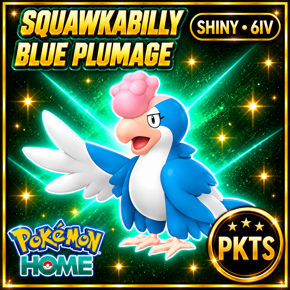 Shiny Squawkabilly Blue Plumage Pokémon HOME 6IV Competitive Battle Ready - Image 1