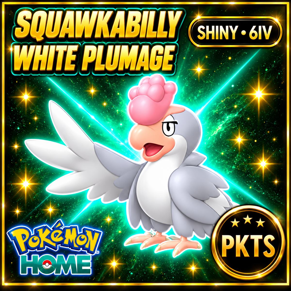 Shiny Squawkabilly White Plumage Pokémon HOME 6IV Competitive Battle Ready - Image 1