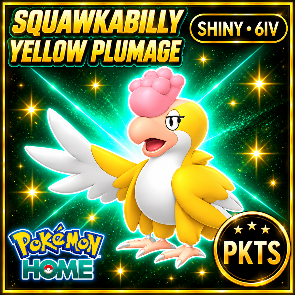 Shiny Squawkabilly Yellow Plumage Pokémon HOME 6IV Competitive Battle Ready - Image 1
