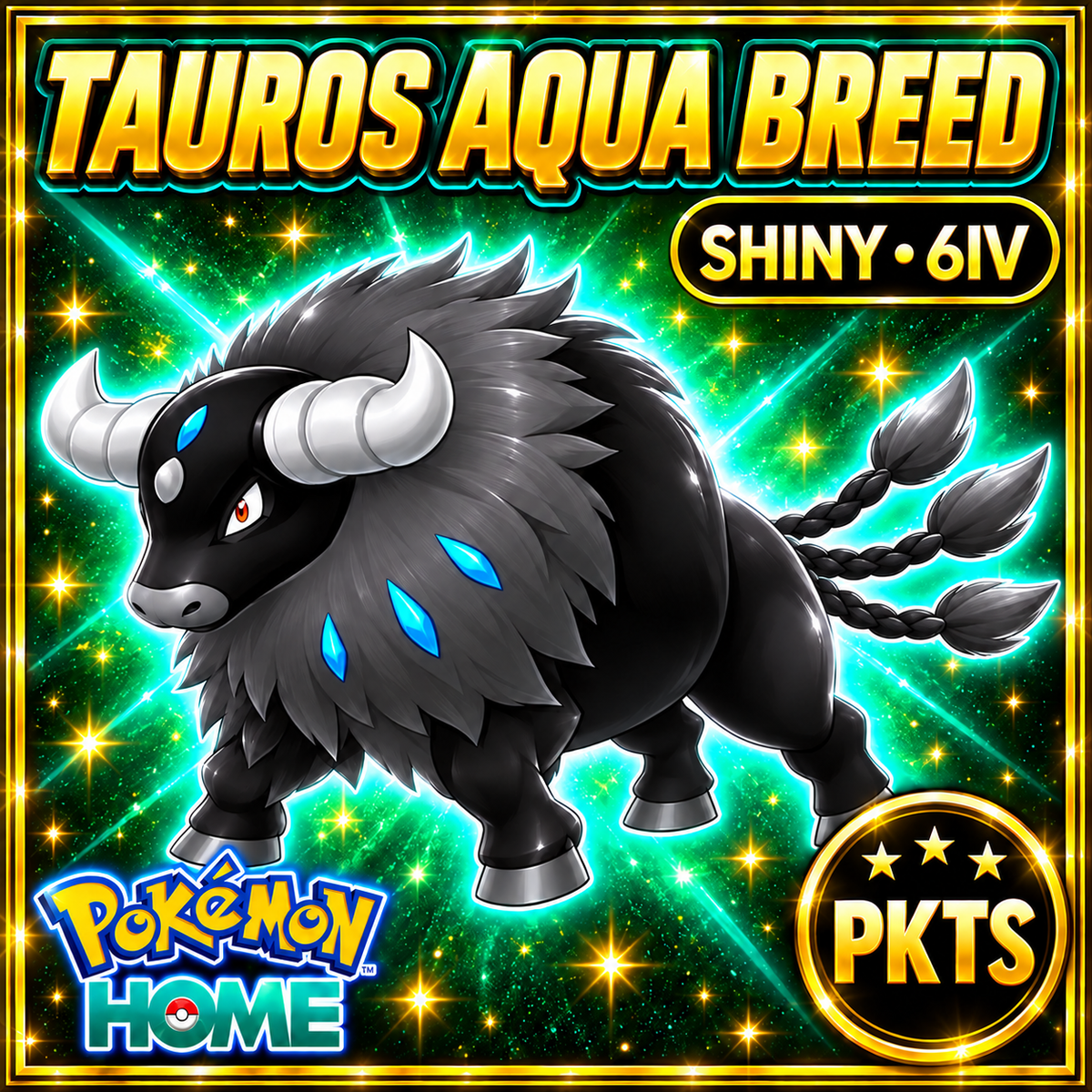 Shiny Tauros Aqua Breed Pokémon HOME 6IV Competitive Battle Ready - Image 1